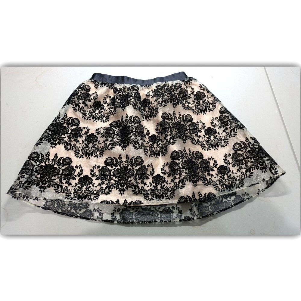 Express Skirt Women SP Black Floral Velvet Burnout Overlay Mini Witchy Fairygoth
